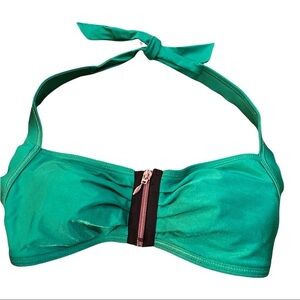 Kenneth Cole Reaction NWT Halter Bikini Top Green With Gold Tone Zipper
